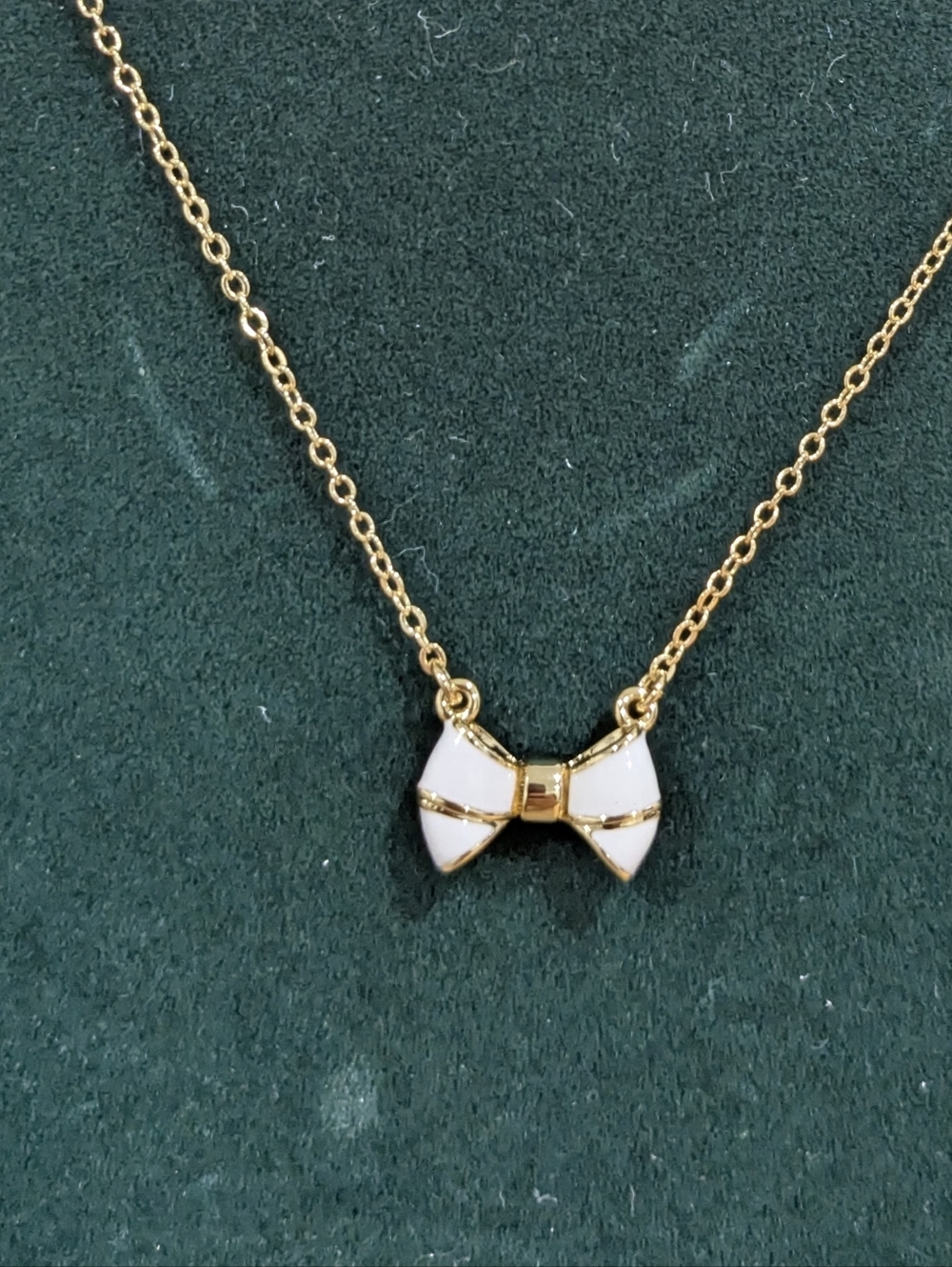 TED BAKER Gold Dainty Bow Pendant Necklace with White Enamel - Women's Jewelry